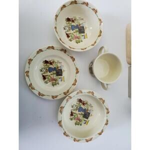 VINTAGE ROYAL DOULTON 1936 BUNNYKINS CHILDS 4 PIECE SET. Math Lessons w/bunnies